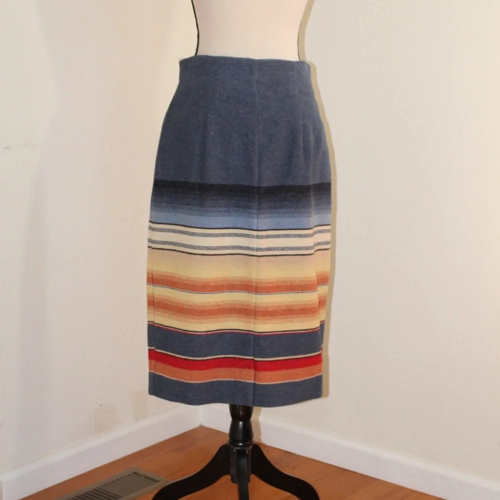 Express, Vintage Navajo wool blend Striped Midi wrap Skirt with button closure - Picture 3 of 10